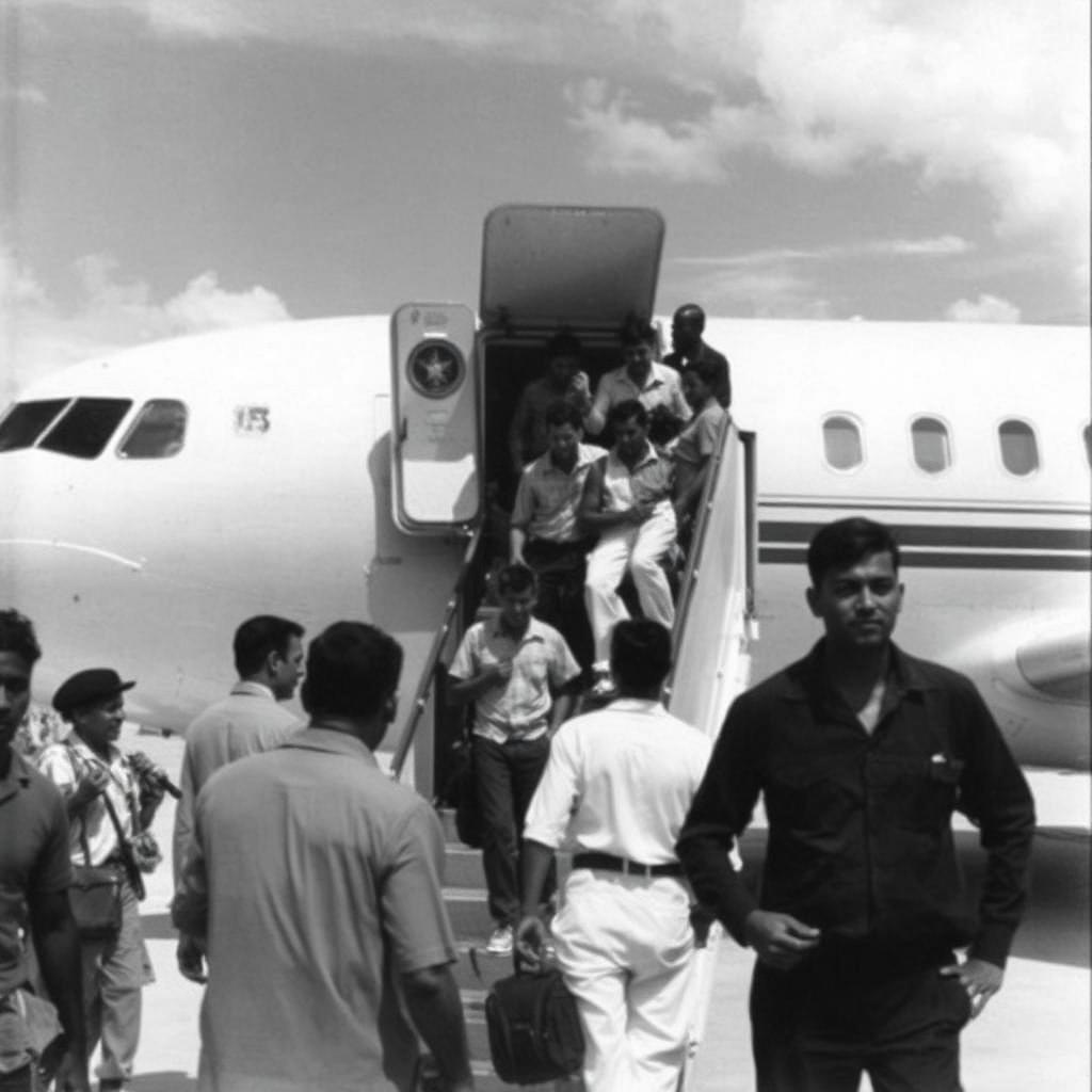 Cubans disembarking from a Freedom Flight aircraft