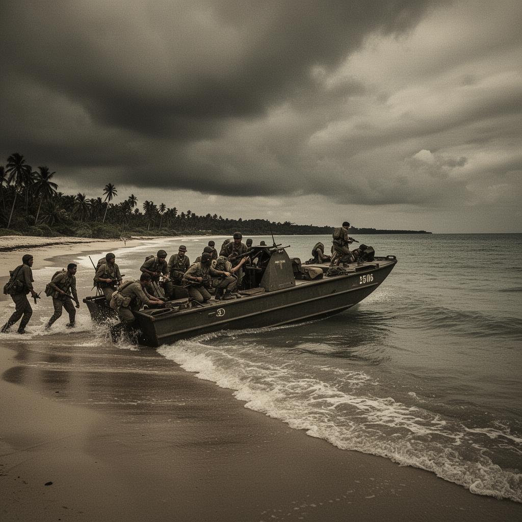 Archival photograph of Brigade 2506 landing at Playa Girón during the Bay of Pigs invasion