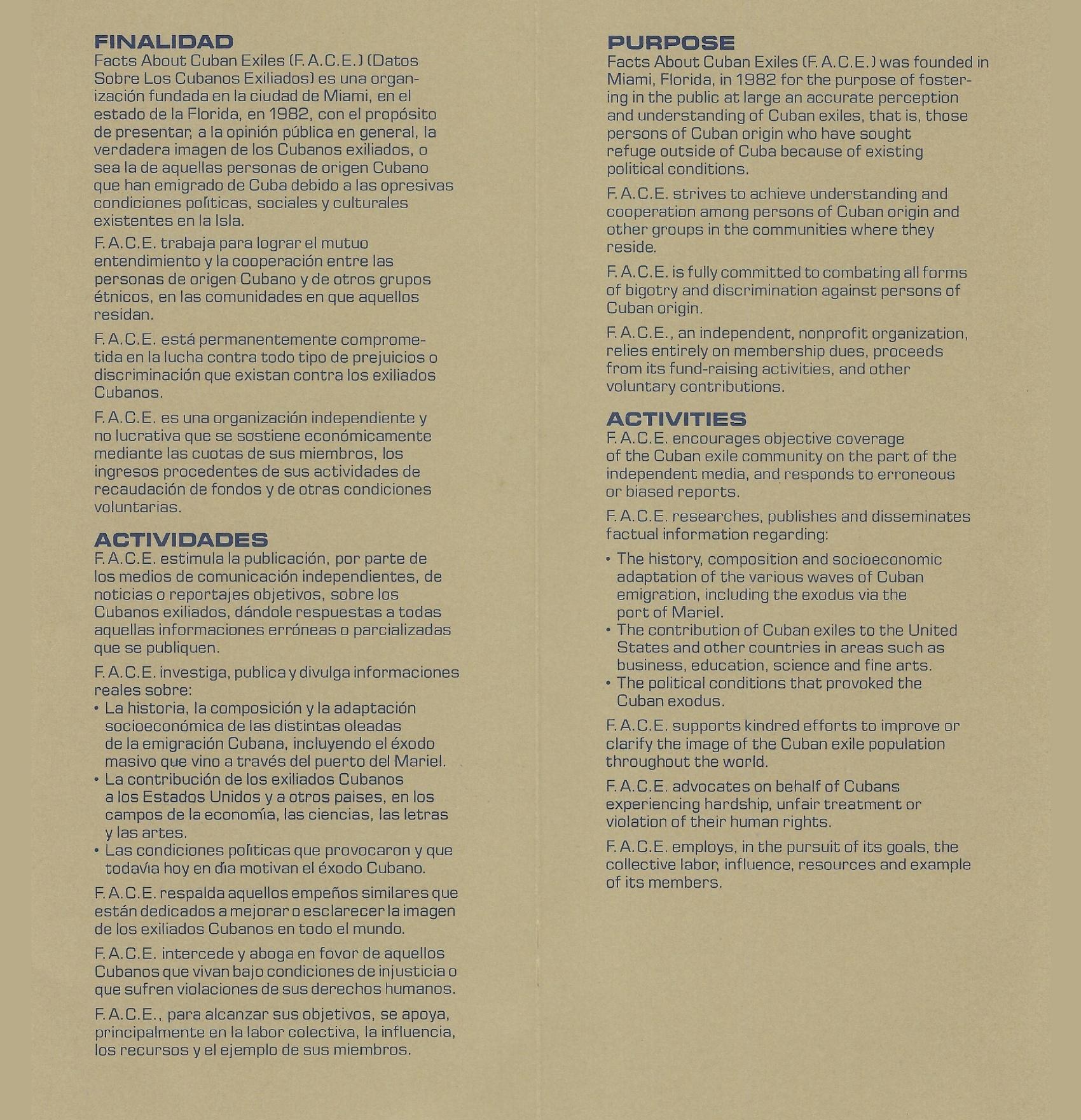 FACE booklet back, 1982