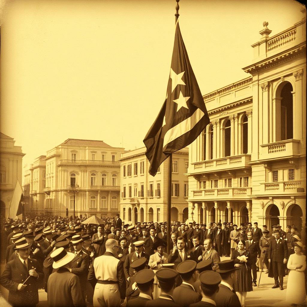 Archival illustration of the Cuban flag raised at the 1902 independence ceremony