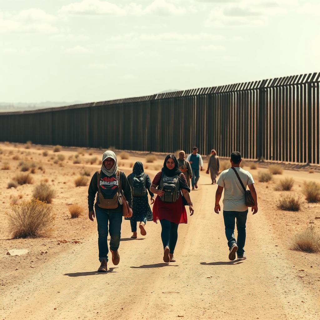 Migrants walking near the U.S. southern border