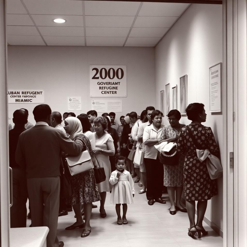 Cuban refugees receiving assistance at the Cuban Refugee Center in Miami during the 1960s